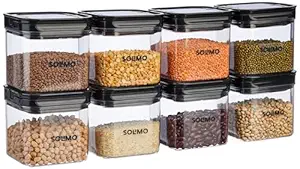 Amazon Brand - Solimo Airtight Plastic Storage Jar and Container Set-I | BPA Free | Multipurpose Storage | 750ml Each, Set of 8 (Black)