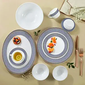 Larah by Borosil Emerald Weave Opalware Dinner Set | 60 Pcs for Family of 8 | Microwave & Dishwasher Safe | Bone-Ash Free | Crockery Set for Dining & Gifting | Plates & Bowls