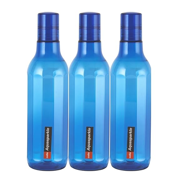 CELLO Aqua Sparkle Bottle Set of 3, 1000ml, Blue | 100% food grade | Leak proof and Break proof | Perfect for staying hydrated at the school, college, work and outdoor adventures Water Bottle