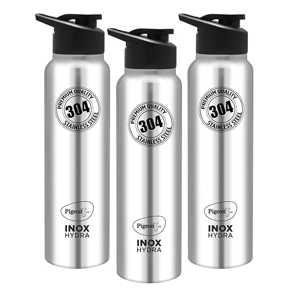 Pigeon Inox Hydra 1000 900 ml Sipper (Pack of 3, Black, Steel/Chrome, Steel)