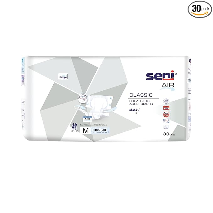 SENI Air Classic Breathable Adult Diapers - Medium, 30 Piece