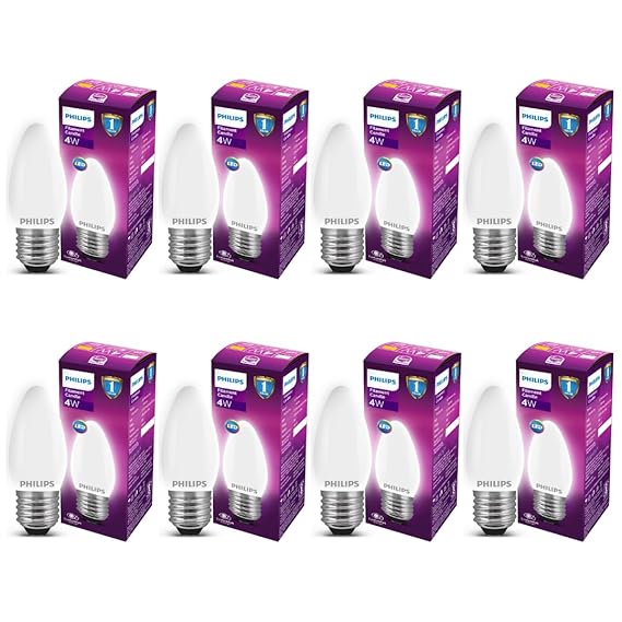 PHILIPS 4-watt Filament Candle LED Bulb | Diffused Candle Bulb for Home & Decoration | Bulb Base: E27, Cool White | Pack of 8