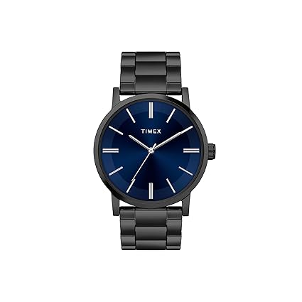 TIMEX Analog Watch for Man with Blue Round Dial & Black Stainless Steel