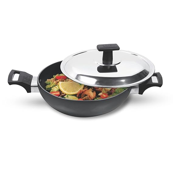 MILTON Pro cook Hard Anodized Non-Stick Kadhai with Stainless Steel Lid
