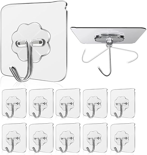 Adhesive Hooks Kitchen Wall Hooks-Heavy Duty 13.2lb(Max) Nail Free Sticky Hangers