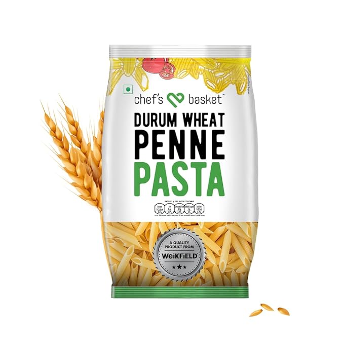 Chef's Basket Penne Pasta | Made With 100% Durum Wheat Semolina | 100% Suji | No Maida | Rich in Protein & Fibre | 100% Vegetarian | Non-Sticky Healthy Pasta | 500 gm Pouch