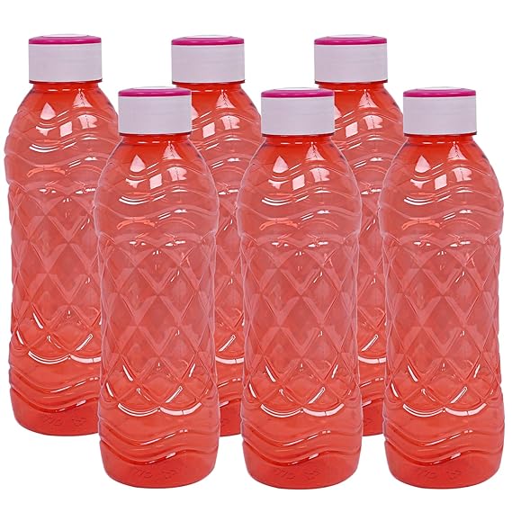 Kuber Industries Plastic 6 Pieces Fridge Water Bottle Set- 1000 ML (Red)