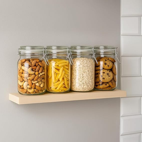 Amazon Brand - Solimo Glass Storage for Pickles, Spices | BPA Free | 4 Jars