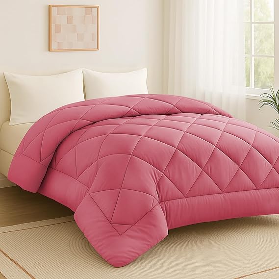 Homestan Reversible AC Comforter Set Double Bed 220 GSM,Soft Microfibre King Size Quilt Blanket for Winter(84X90 inches, Pink)