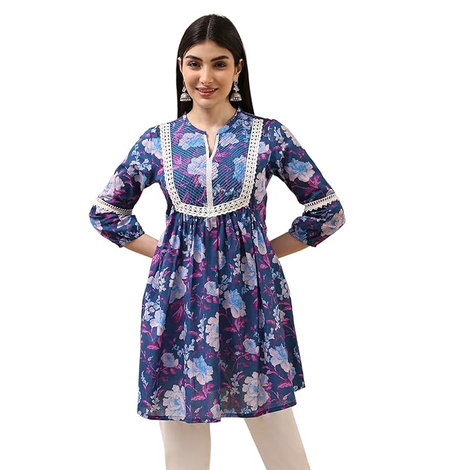 BIBA Women Cotton Straight Fit A Line Printed Kurti