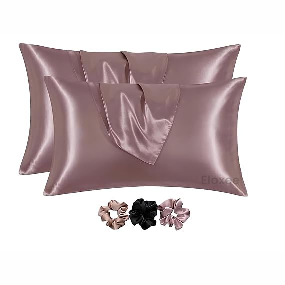 Satin Silk Pillow Covers Pack of 2 with Satin Scrunchies for Women's Hair & Skin Care