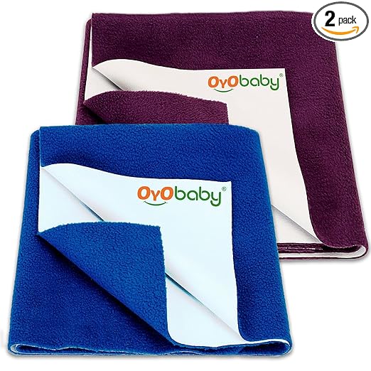OYO BABY Waterproof Baby Bed Protector Dry Sheets for New Born Babies | Reusable Mats | Cot & Bassinet Gift Pack (Royal Blue + Plum),Small (70cm x 50cm)