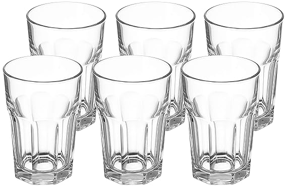 Solimo Glass Tumblers, Set of 6 (350ml each) - Glass Tumblers for Daily Use