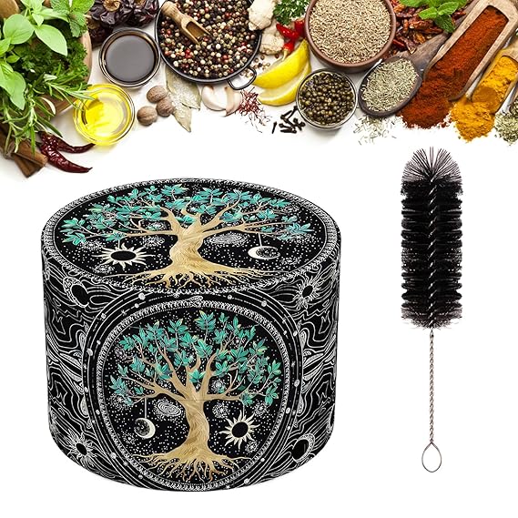 Spice Grinder, Herb Crusher with Cleaning Brush, 4-Layer Design Black Grinder, Kitchen Tool for Spices Herbs