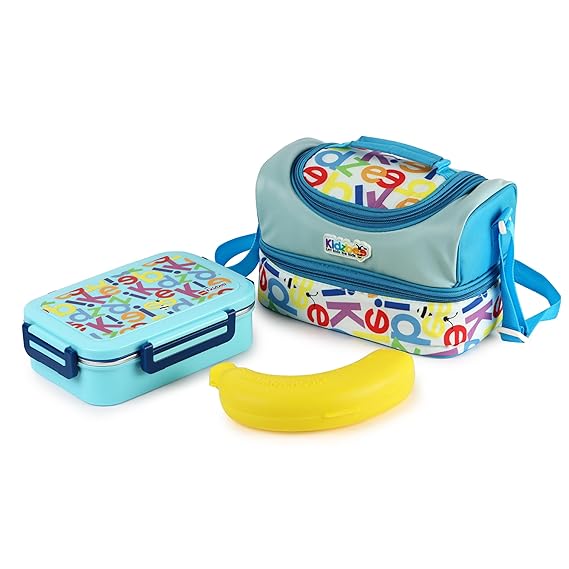 CELLO Kidzbee Series Mini Meal Set for Kids |1 Lunch with Banana and Attractive Jacket | Insulated Meal Carrier | Lunch Box Set for Kids | Blue
