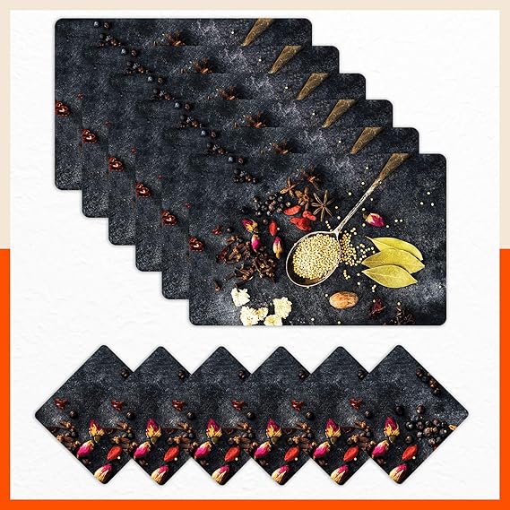 Bathla Table Mats - Set of 6-45cm x 30cm PVC Table Placemats & Coasters for Home Dining Table | Multipurpose, Heat-Resistant, Waterproof & Washable | Matworks (Pique)