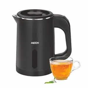 Milton Companion Electric Kettle 800 ml,1000 Watt | 304 Stainless Steel Inner Body | Double Wall & Cool Touch Body | Auto Cut-Off | Wider Mouth,Detachable 360 Degree Connector,Cordless Pot (Black)