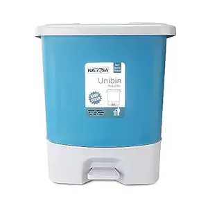 Nayasa Plastic Unibin Square Dustbin| 33 Ltrs | Pedal Dustbin With Lid | Detachable Bin | It has Handles For Easy Lift | 37 cm X 38 cm X 43.5 cm | Blue