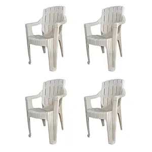 CELLO Hercules Chair Set of 4, White | Unbreakable & Durable Plastic Chair