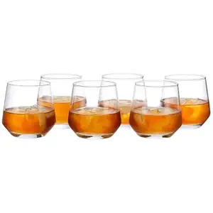 Amazon Basics Whiskey Glass Set of 6 (370ml Each) | Classic Design | Sturdy Base | Versatile for Any Occasion | Dishwasher Safe Bar Glasses