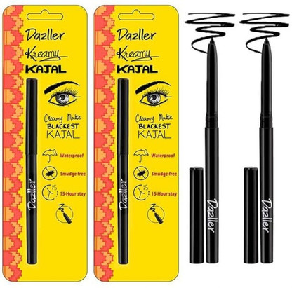 Dazller Kreamy Kajal-Pack of 2,Blackest Black,Smudge-Proof, Creamy Matte Finish (black, 4.5 g)