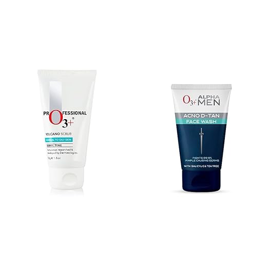O3+ Volcano Scrub (50G) & O3+ ALPHA MEN Acno D-TAN Face Wash with Tea Tree 100g for Oily Skin Combo