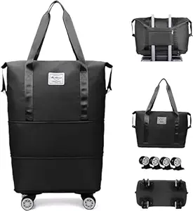 TEKCOOL Duffel Trolley Bags for Travel,Luggage Bags for Travel,Rolling Duffle Bag with Wheels,Travel Bags for Luggage Trolley,Expandable Foldable Duffle Bag with Wheels - Black.