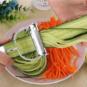 2 in 1 Stainless Steel Vegetable Peeler Multi-Functional Fruit & Veggie Shredder Slicer and Grater for Potatoes, Carrots, Cucumbers (Silver)