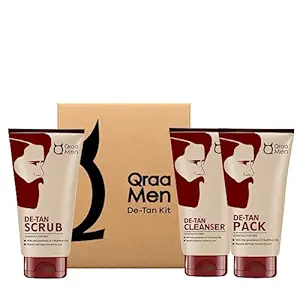Qraa Men De-Tan Kit For Instant Tan Removal | For Skin Lightening & Brightening | Dirt & Blackhead Removal |Tan Removal Face Cleanser, Scrub & Pack | 320gm (Pack of 3)