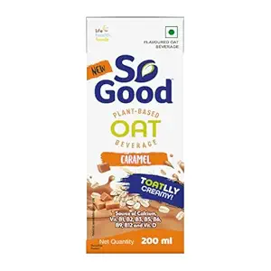 So Good Plant Based Oat Beverage Caramel Flavour 200 mL | Lactose Free | Gluten Free | No Preservatives | Zero Cholesterol | Dairy Free| Source of Calcium & Vitamins