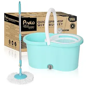 Pivalo Bucket Quick Spin Mop with 2 Microfiber Wet Dry Mophead Floor Cleaning pocha Extendable Handle Removable Wringer 360 Floor Cleaner Mopping Set (Random Colour)