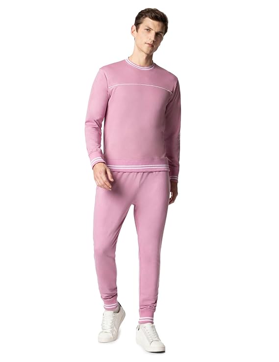 FYLTR Men's Sweatshirt & Jogger Casual Terry Cotton Blend Co-ord Set with Striped Rib Detail - Winter Co-ord set for Men | Casualwear For Men | Tracksuit