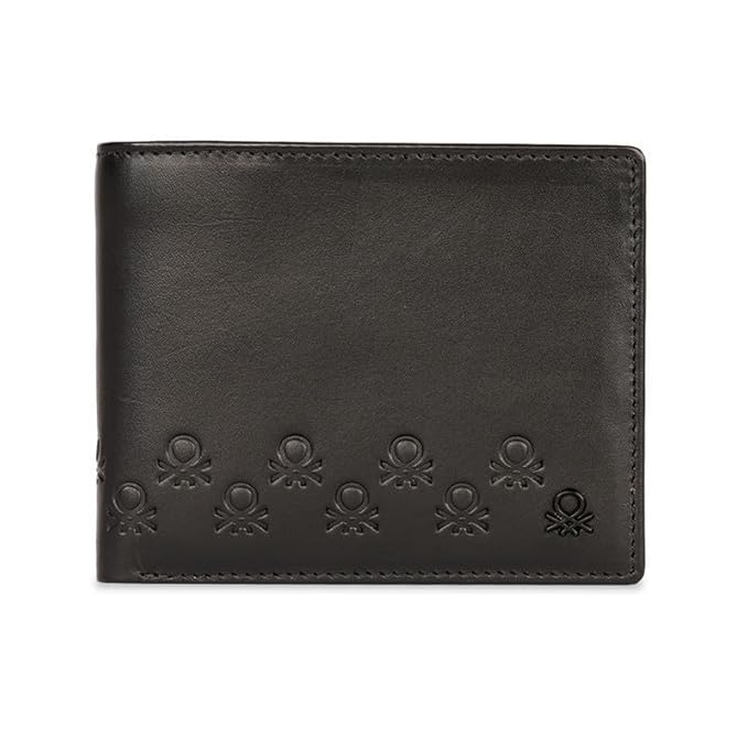 United Colors of Benetton Men RFID Protected Erlach Global Coin Wallet - Black, No. of Card Slot: 4 | Embossed Global Coin Wallet with Side Closure | Leather