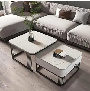 Furniture Caf Modern Round Coffee Table with White Marble Top & Gold Metal Frame Luxury Living Room Accent Table with Storage Shelf