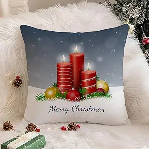 STITCHNEST Merry Christmas Printed Poly Cotton Cushion Cover Pack of 1 (12x12 Inches)