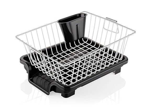 Dish Rack Utensils Basket Drainer & Dish Drainer Basket for Kitchen/Utensil Stand for Kitchen/Dish Drying Rack with Drainer/Bartan Stand/Dish Rack for Kitchen (crome)