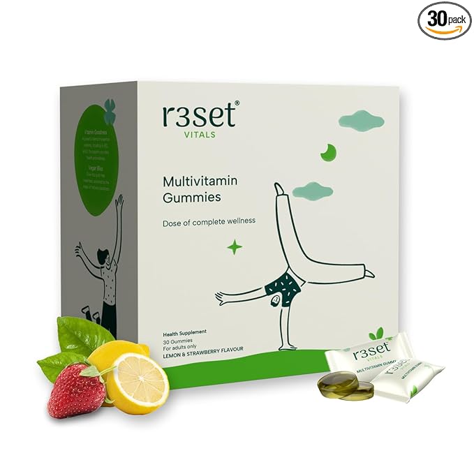 R3SET Multivitamin Gummies 30 Days | With Vitamins A, C, D, E & Zinc | Boosts Energy, Immunity & Stamina | Supports Skin Health | Energy & Skin Health I Wellness in a Gummy I Strawberry Flavoured