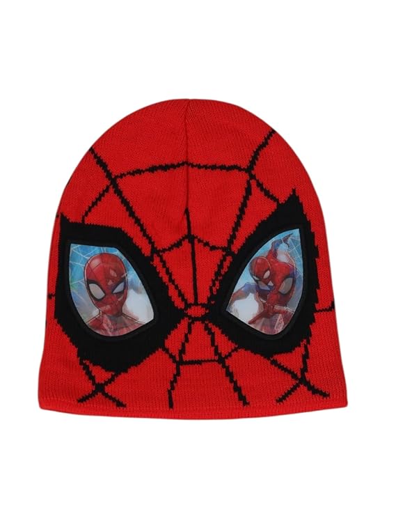 Yellow Bee Marvel Spider Man 3D Motion Effect Patch Winter Hat-for Boy's Red & Black