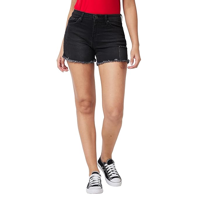 Spykar Mid Rise Black Shorts for Women