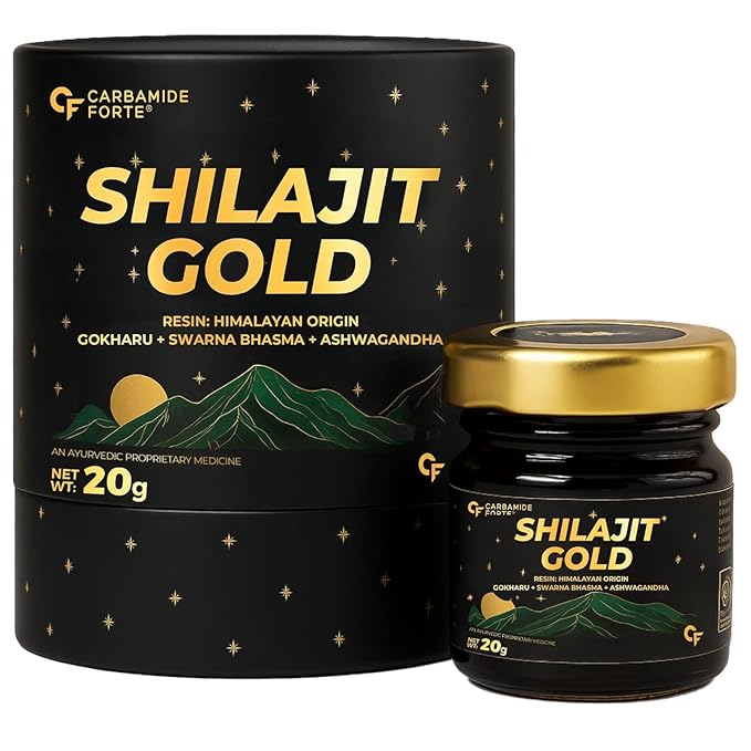 Carbamide Forte Shilajit Gold Resin for Men| Himalayan shilajit for men with Saffron, Swarna Bhasma, Gokshura & Ashwagandha | Ayurvedic shilajeet gold original with Fulvic Acid & Trace Minerals | Heavy Metal Free | 20g Resin