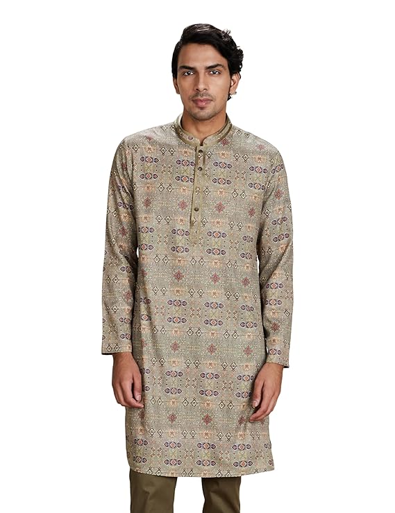 Amazon Brand - Symbol Men's Polyester Festive Printed Long Kurta (Regular Fit)