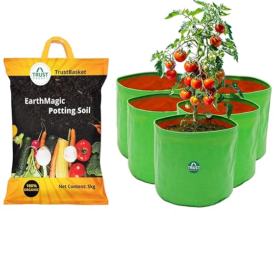 TrustBasket Enriched Organic Earth Magic Potting Soil + HDPE Grow Bags