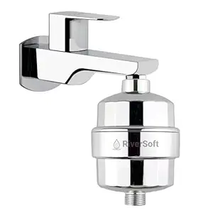 RiverSoft Diva PRO Shower and Tap Filter for Hard Water | Water Softener for Bathroom | Reduces Hair Fall | 15-Stage Filter (Chrome, Pack of 1)
