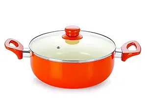 Nirlon Non Stick Induction Casserole with Glass Lid, 2.6 Liter, Orange