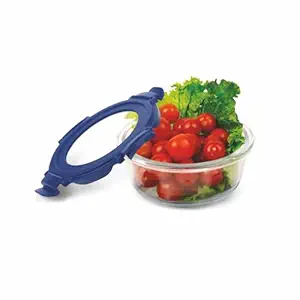 SignoraWare Secure N Store Borosilicate Glass Round Container | Airtight Seal | Microwave Safe | Reheating & Baking | Stylish & Practical | Great for Office, Travel & Outdoors (400ml | Clear)