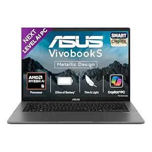 ASUS Vivobook S14,Smartchoice,AMD Ryzen AI 5 330,16GB RAM,512GB SSD,OLED,14",Win11,Office24,M365 Basic (1Yr),Matte Gray,1.4Kg,M3407KA-SF044WS,50 Tops,Metallic Design Laptop,Next-Gen AI Laptop,Copilot+