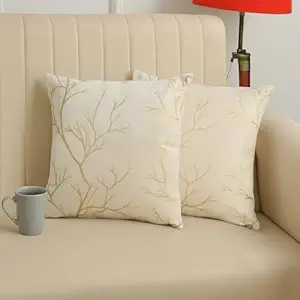 12 Inch x 12 Inch Velvet Foil Cushion Covers Set of 2, Cream