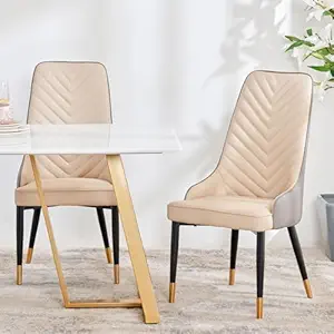 Home Centre Dining Chair Viola Faux Leather 2 Dining Chair |Faux Marble Dining Chairs for Dining Room|(Beige) 1 Year Warranty