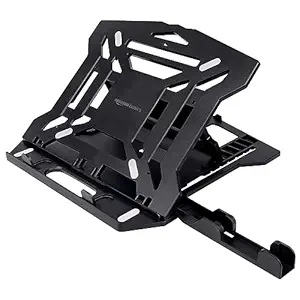 Amazon Basics ABS 2-in-1 Laptop and Mobile Stand, Ergonomic, Adjustable Height, Anti-Slip Base, Heat Dissipation, Portable, Lightweight, Compatible with All Laptops Up to 15.6" (Black)