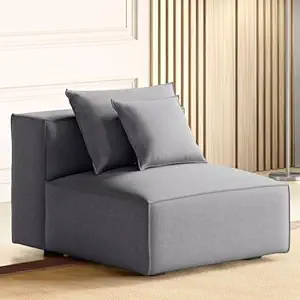 Home Centre Mills Solid Wood Fabric 1-Seater Armless Sofa Grey